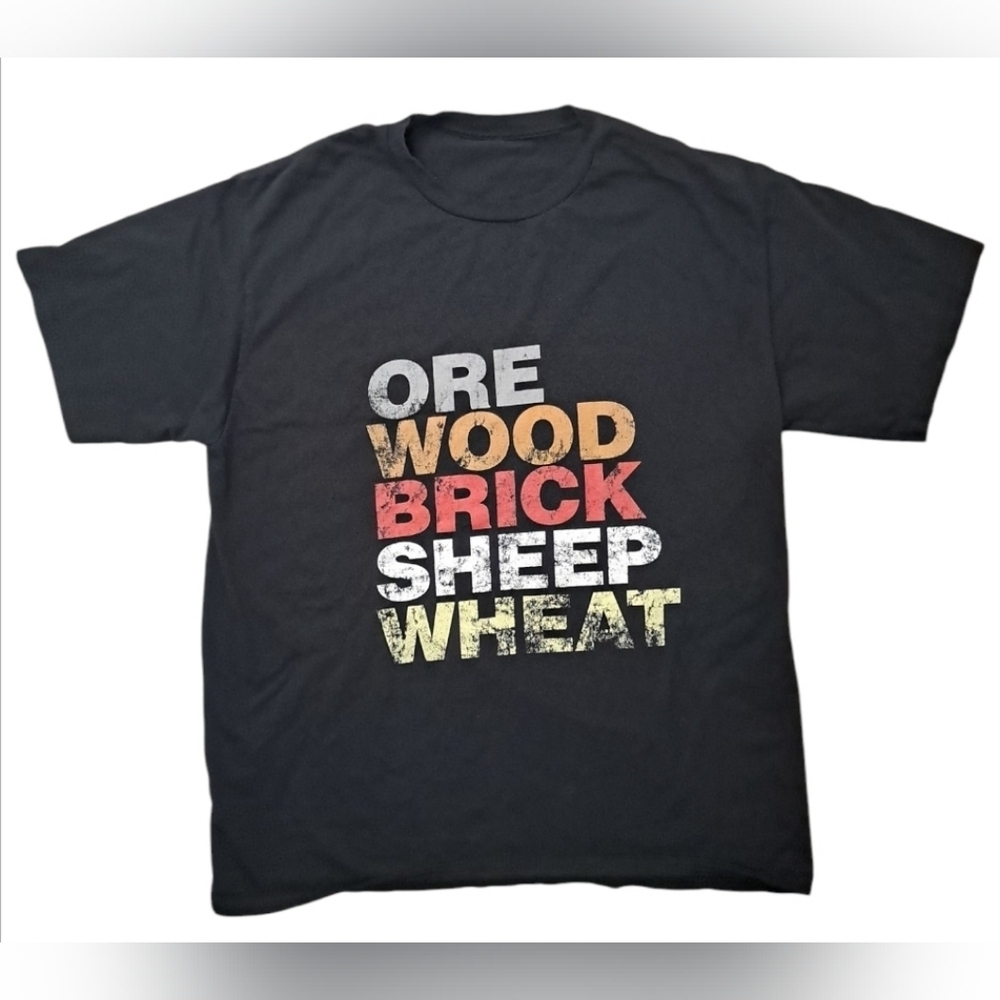 Settlers Of Catan Ore Wood Brick Sheep Wheat Graphic T-Shirt Size L